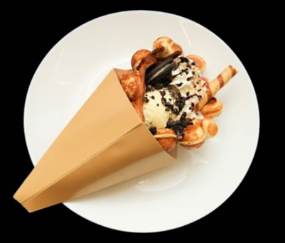 Bubble waffles with toppings at Donut Man London